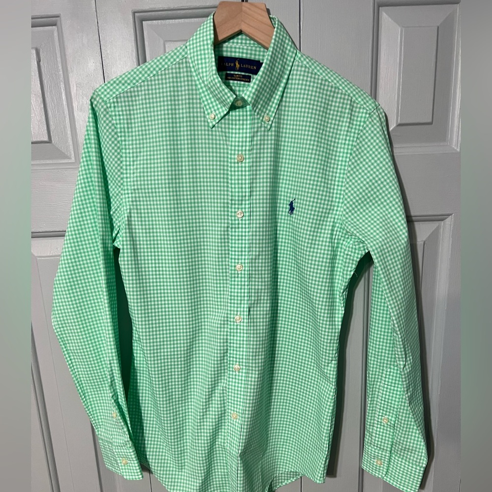 Ralph Lauren Men’s Slim Fit 100% Cotton Stretch size Small in Green Gingham